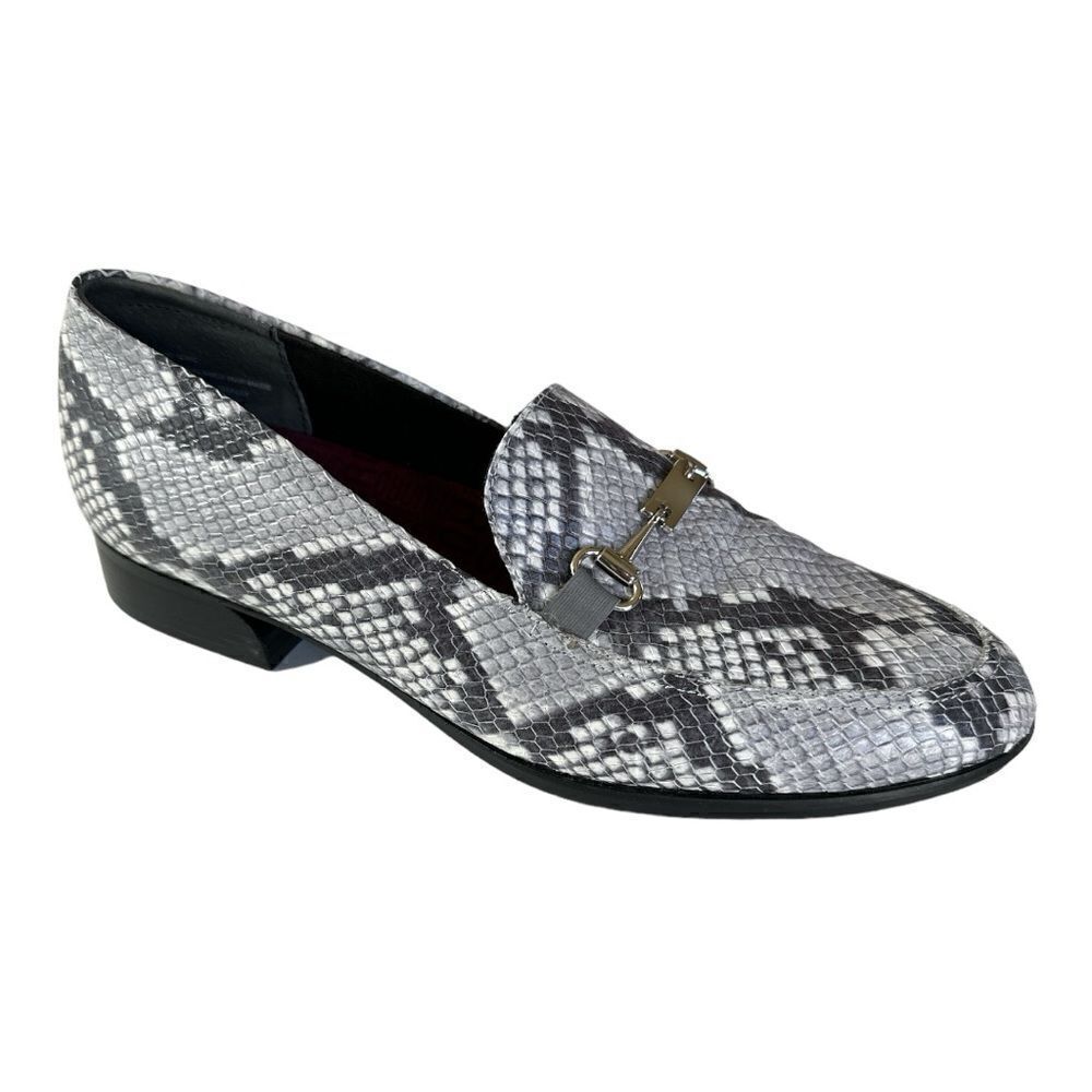 MUNRO Women's Harrison III Leather Reptile Print Loafers Gray/Black Size 10.5